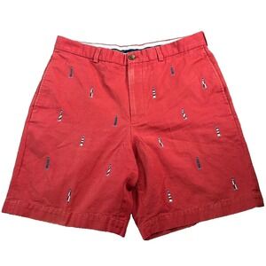 Brooks Brothers Chino Shorts Mens Sz 34 Red Navy Lighthouses Cotton Beach Preppy